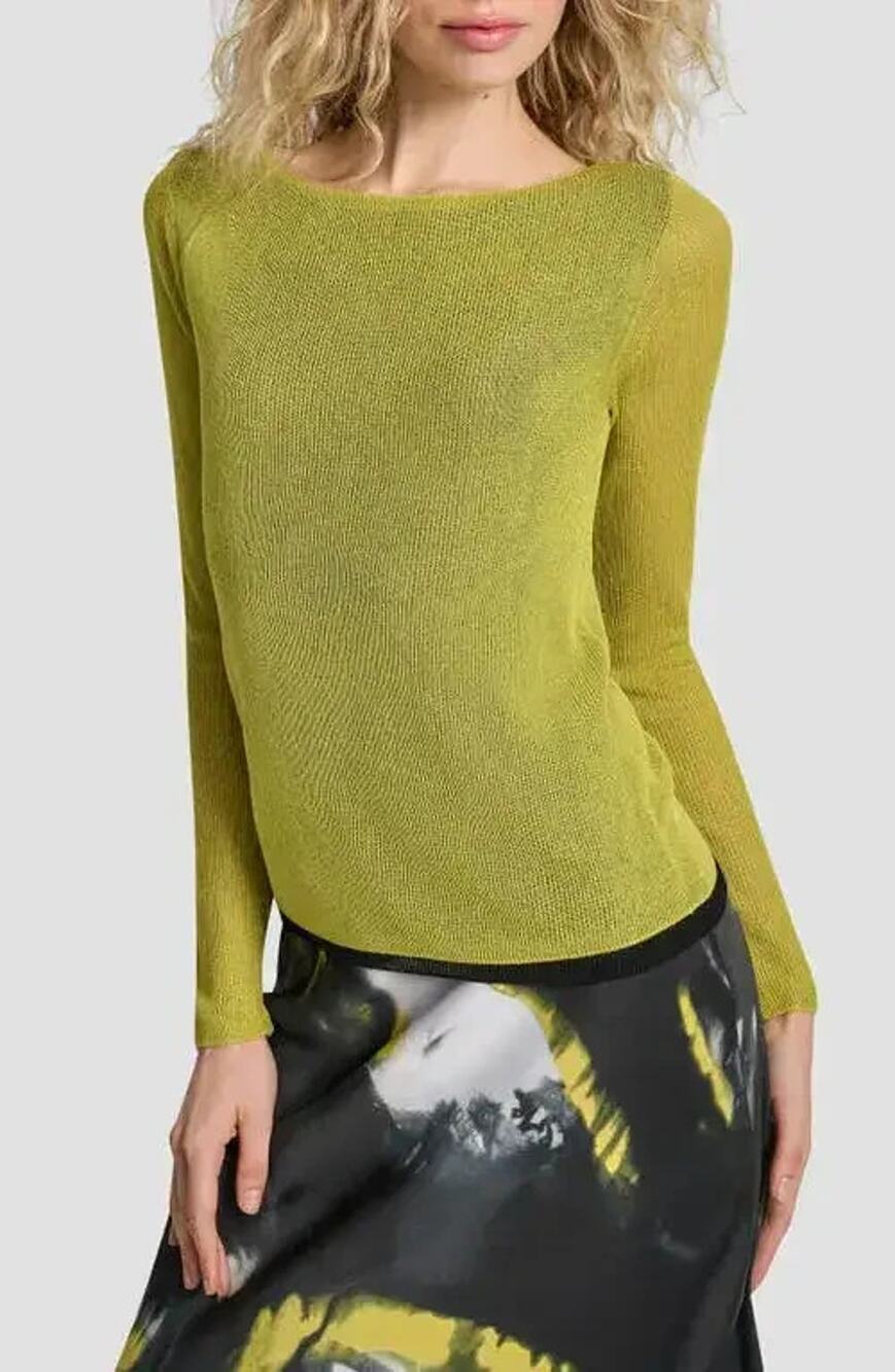 DKNY Sweater Women Medium Citronella Yellow Knit Double Layer Boat Neck Cozy NWT
